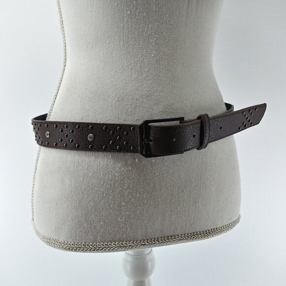 Women's Dark Brown Faux Leather Rhinestone Stud Belt size 8 - Picture 12 of 13